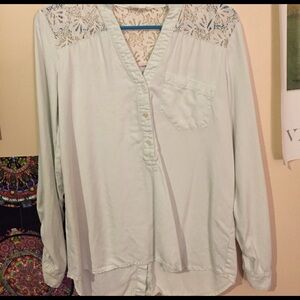 Anthropologie White Lace Detail Blouse